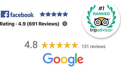 Google Reviews 5 stars and Trip Advisor #1 Ranked